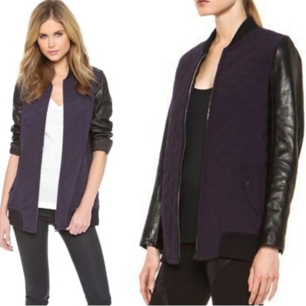 Rag & Bone Bomber Jacket Size Small Navy Black Leather Sleeve Gorpcore Workwear